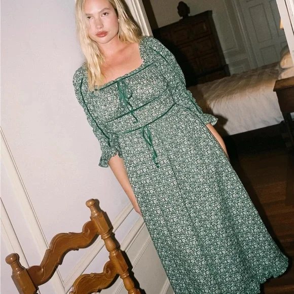 Christy Dawn Marissa Forest Green Floral Dress Lovebird Laurel Medium - Picture 3 of 10